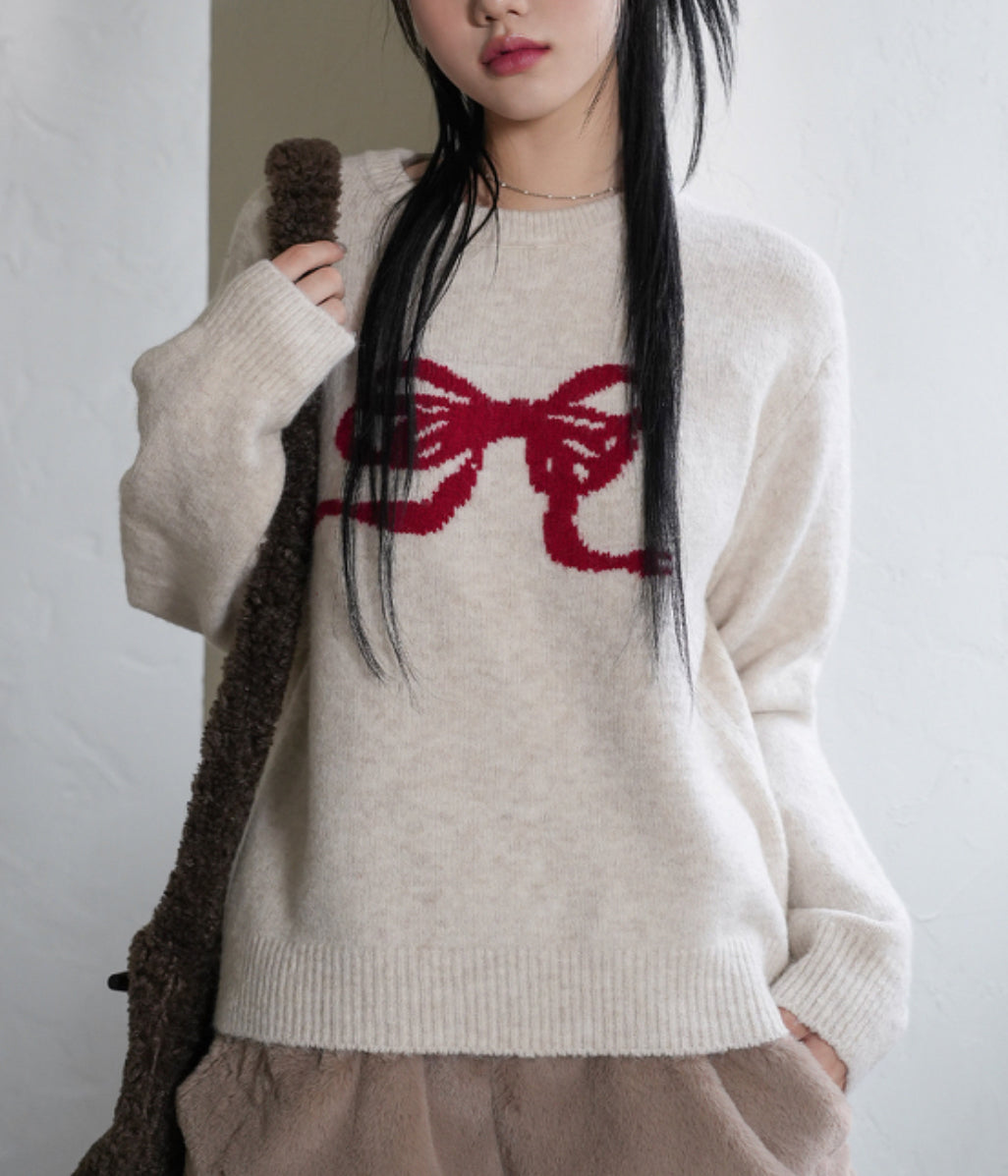 T969 RED RIBBON SWEATER