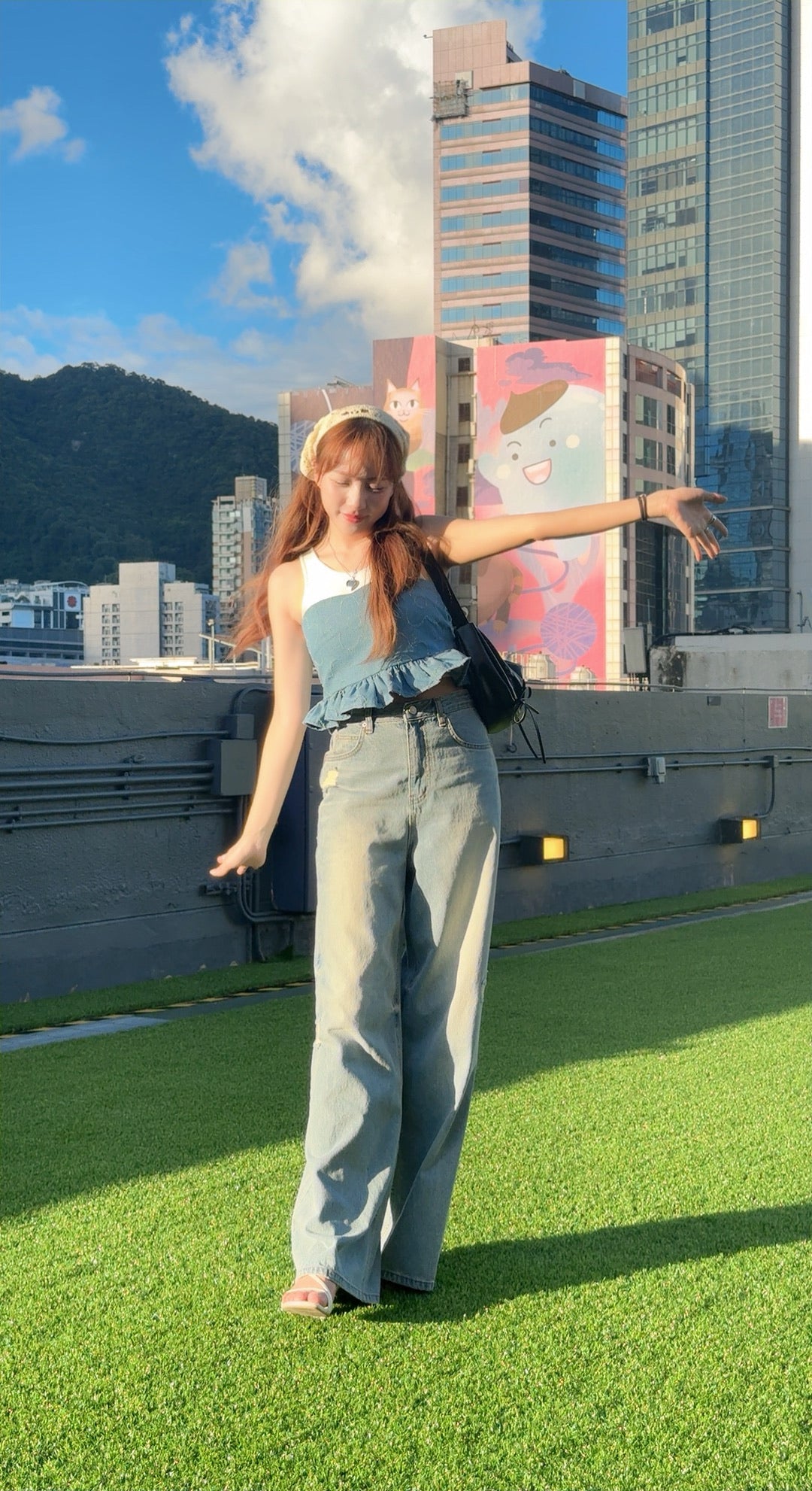 TH069 FLOWER DENIM SET