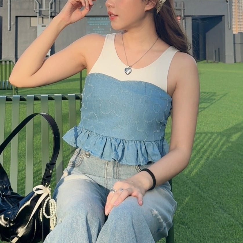 TH069 FLOWER DENIM SET