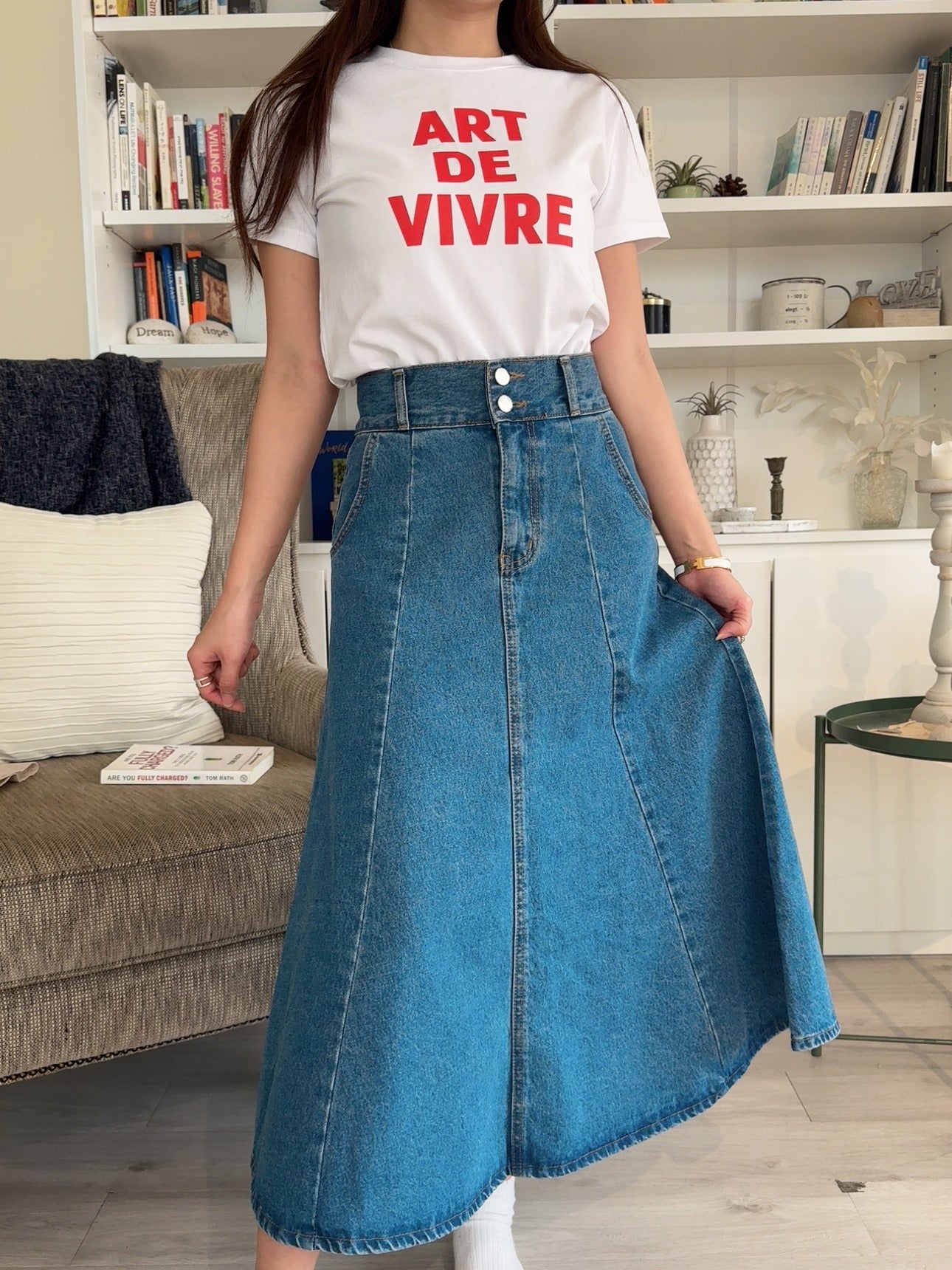J313 FLAIRE DENIM SKIRT