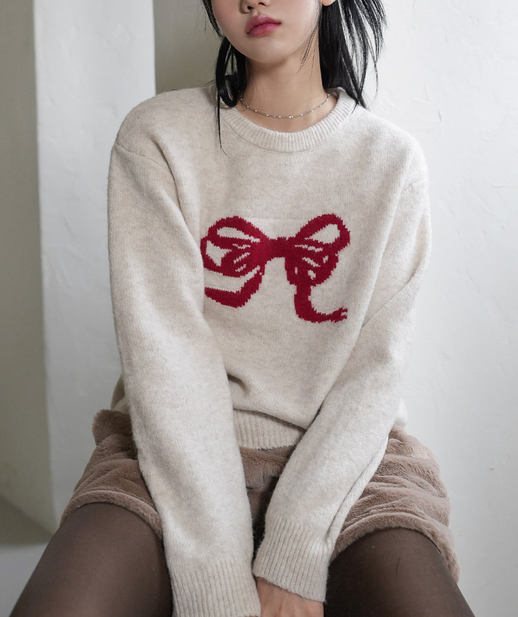 T969 RED RIBBON SWEATER