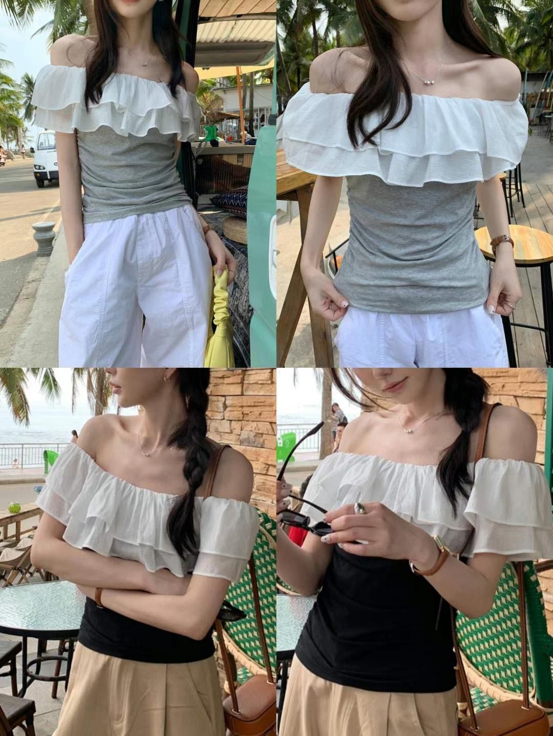 T925 WAFFLE OFFSHOULDER TOP