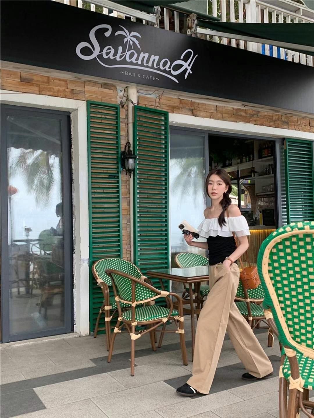 T925 WAFFLE OFFSHOULDER TOP