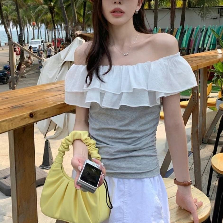 T925 WAFFLE OFFSHOULDER TOP