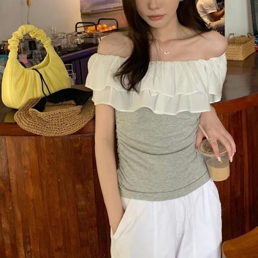 T925 WAFFLE OFFSHOULDER TOP