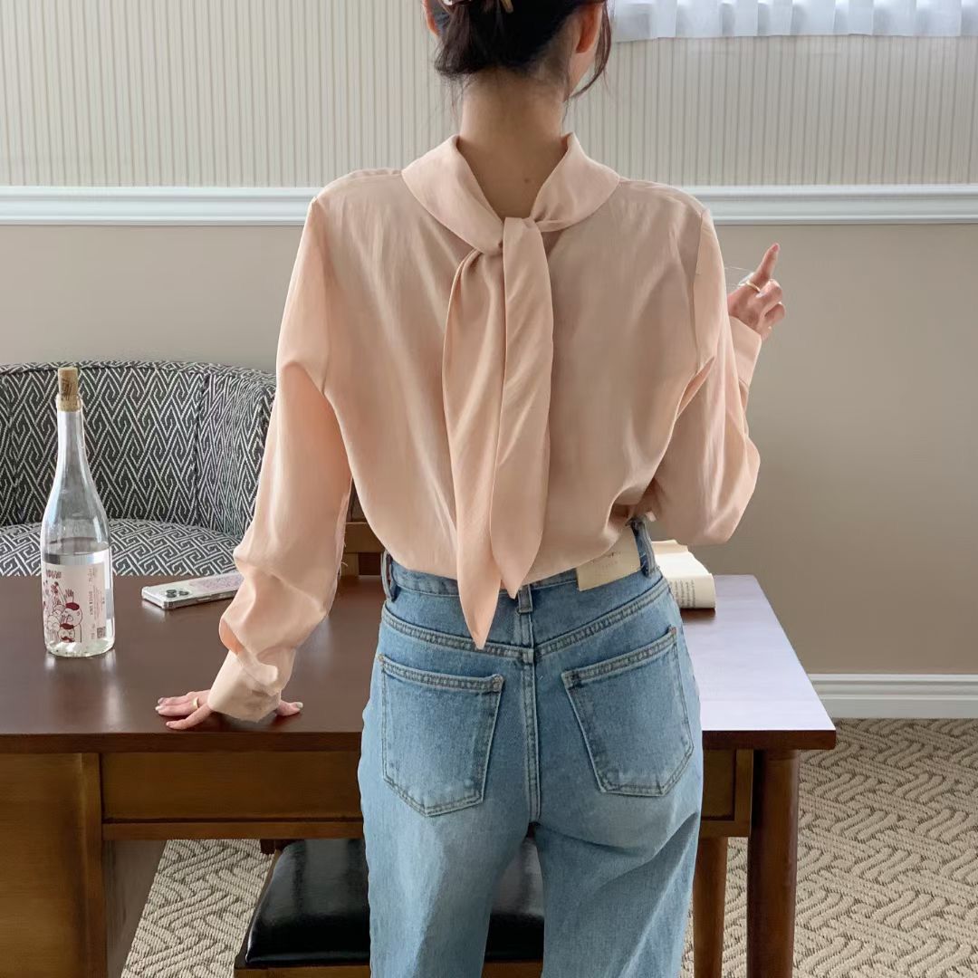 T719 RIBBON SILKY BLOUSE