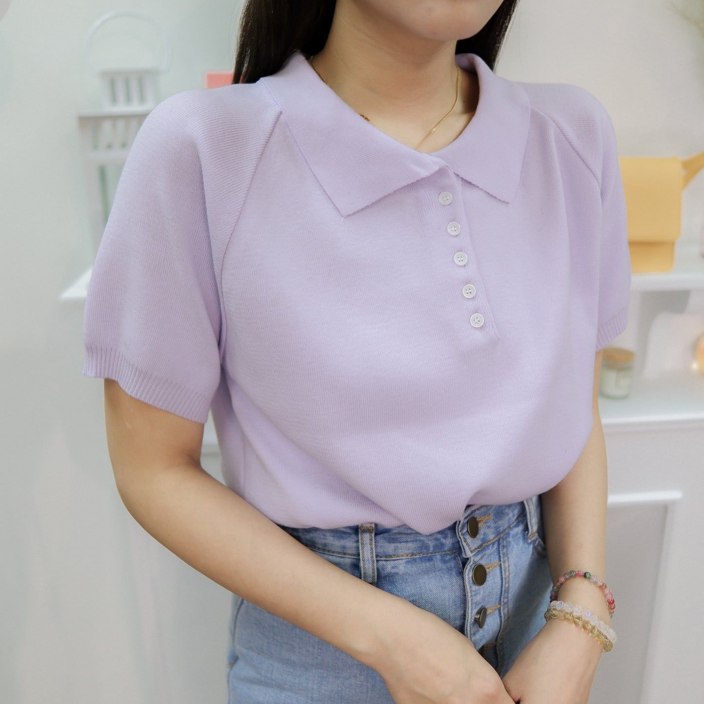 T518 POLO KNIT TOP