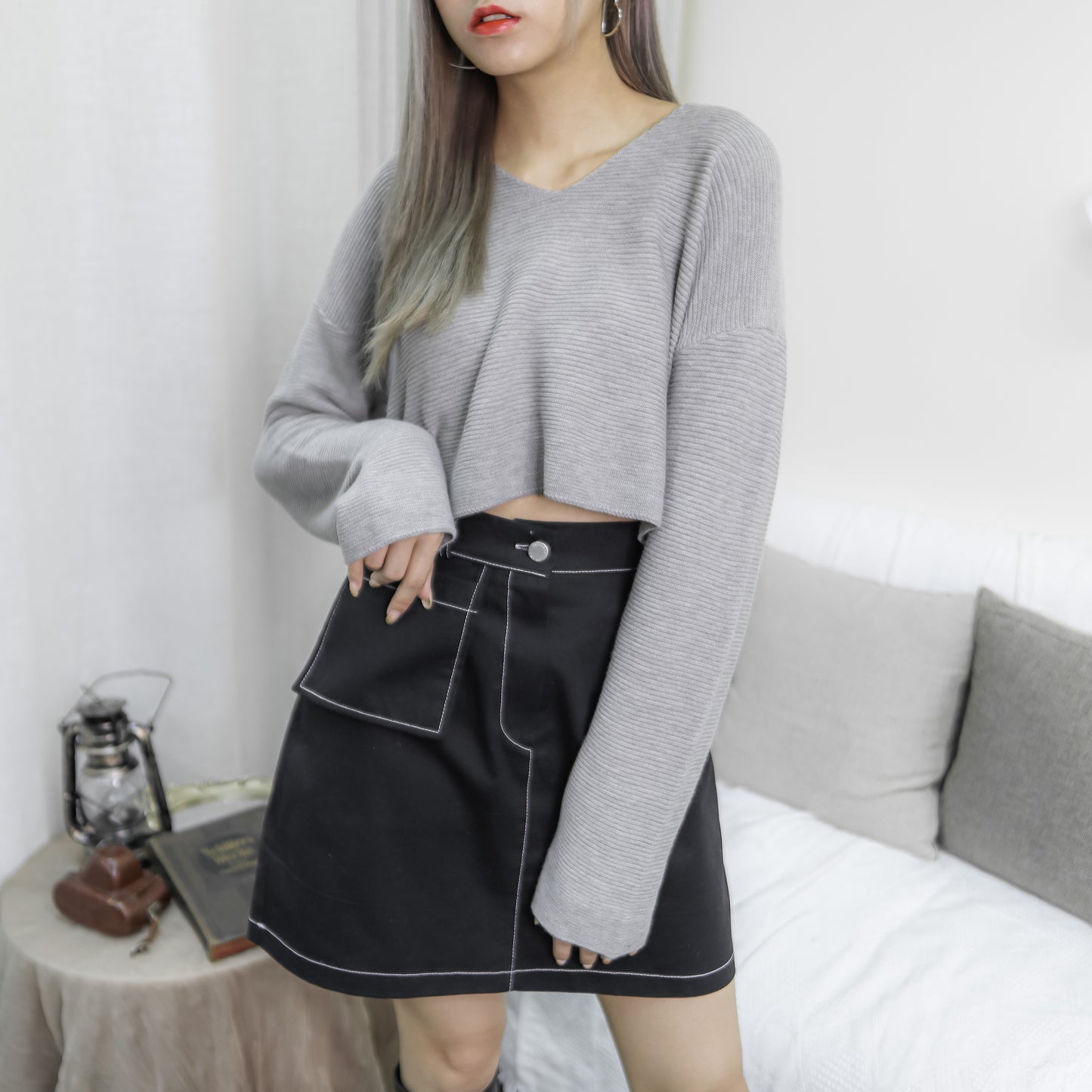 T420 SWISH GREY KNIT TOP
