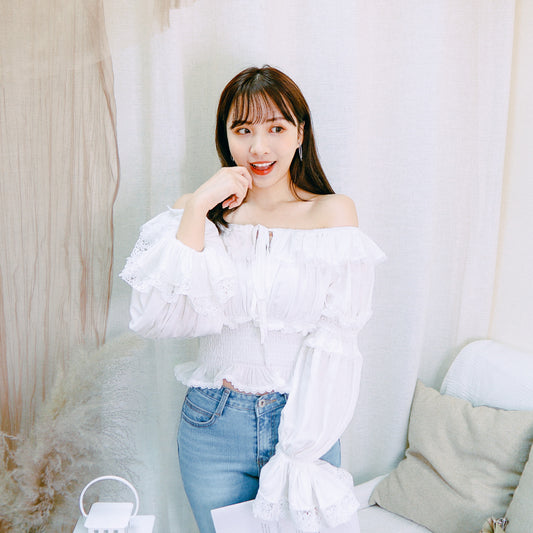 T496 OH LACE OFFSHOULDER TOP
