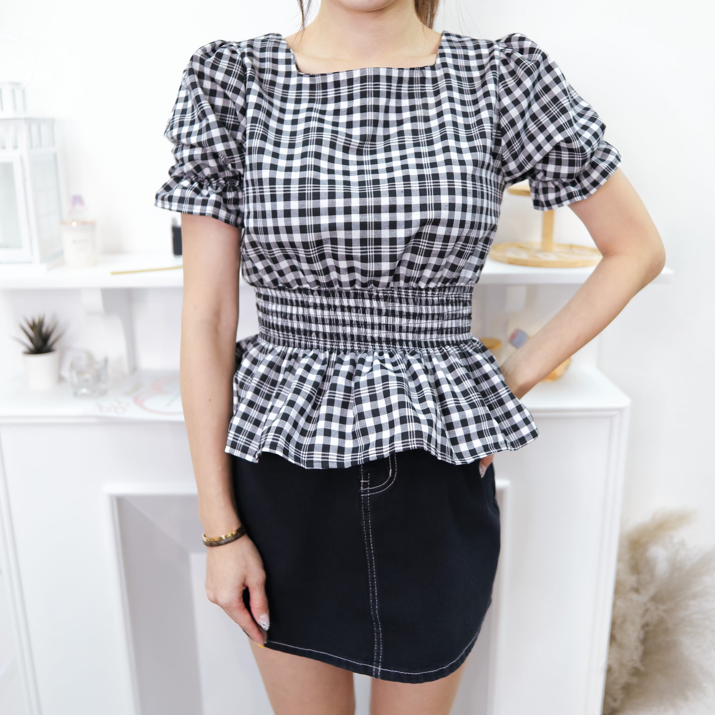 T544 REDDISH CHECK TOP