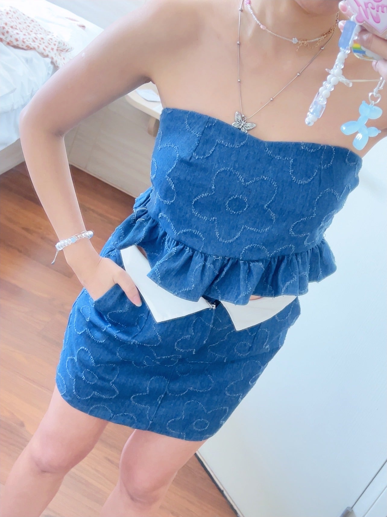 TH069 FLOWER DENIM SET