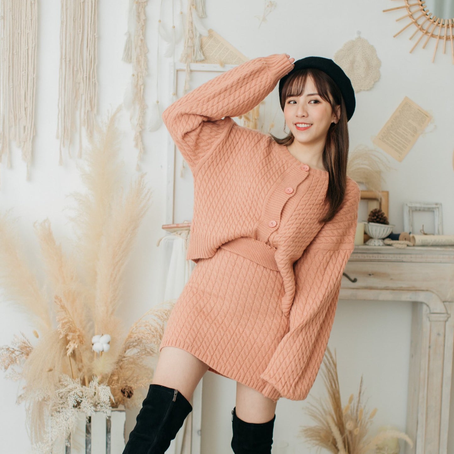 C043 CORAL LOVE JK KNIT SET
