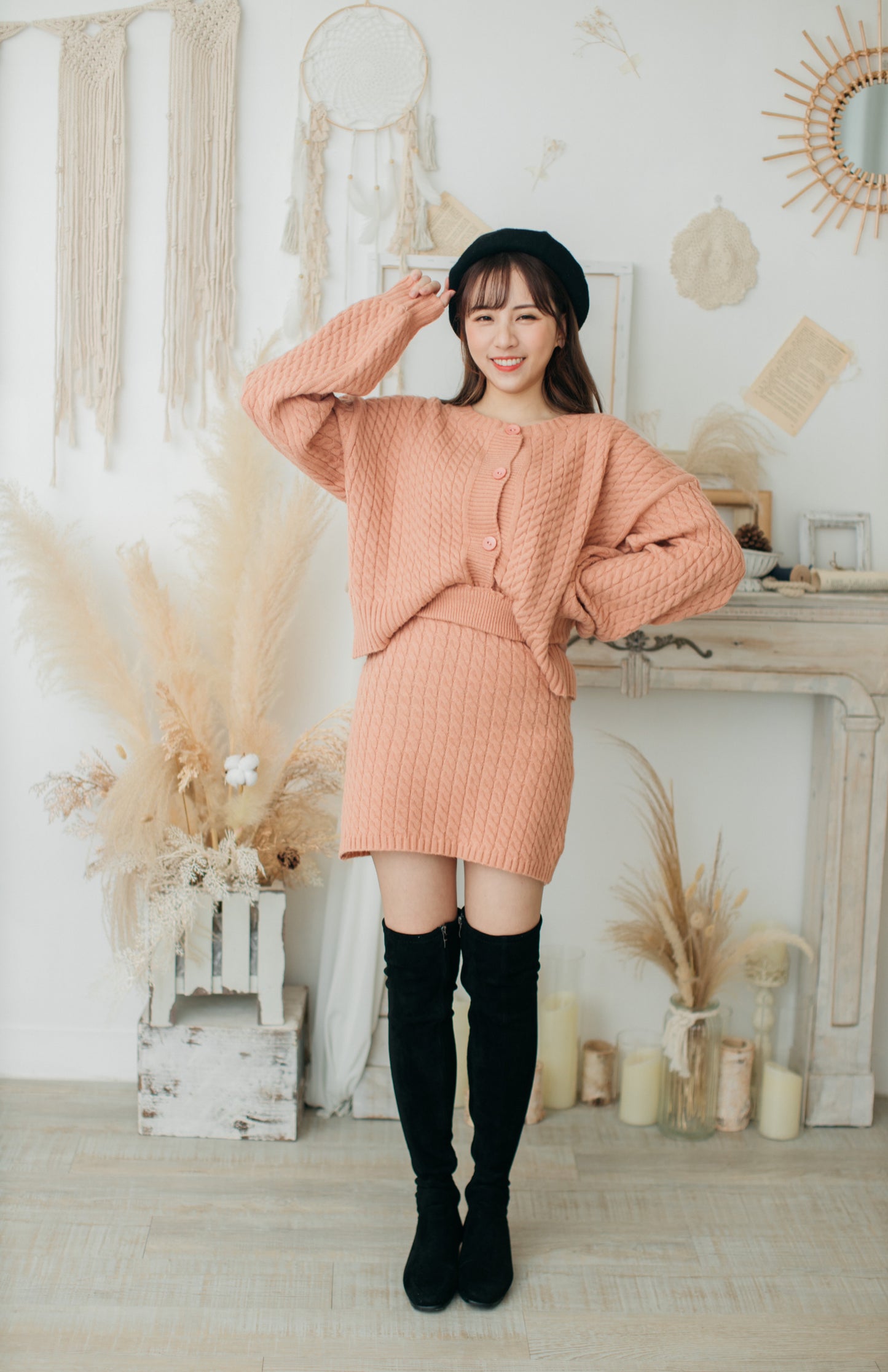 C043 CORAL LOVE JK KNIT SET