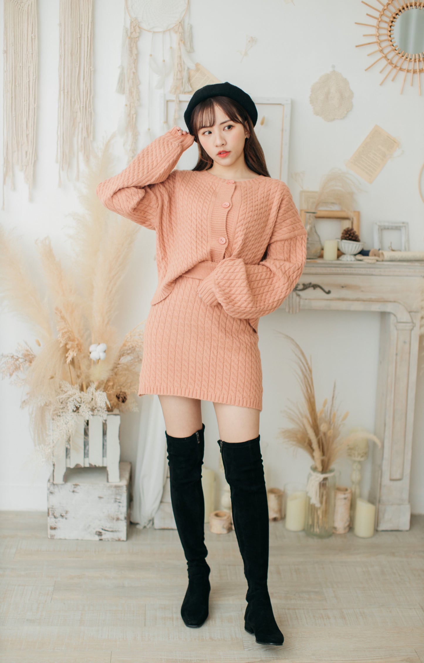 C043 CORAL LOVE JK KNIT SET