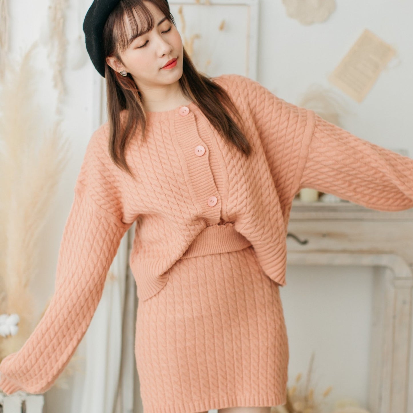 C043 CORAL LOVE JK KNIT SET