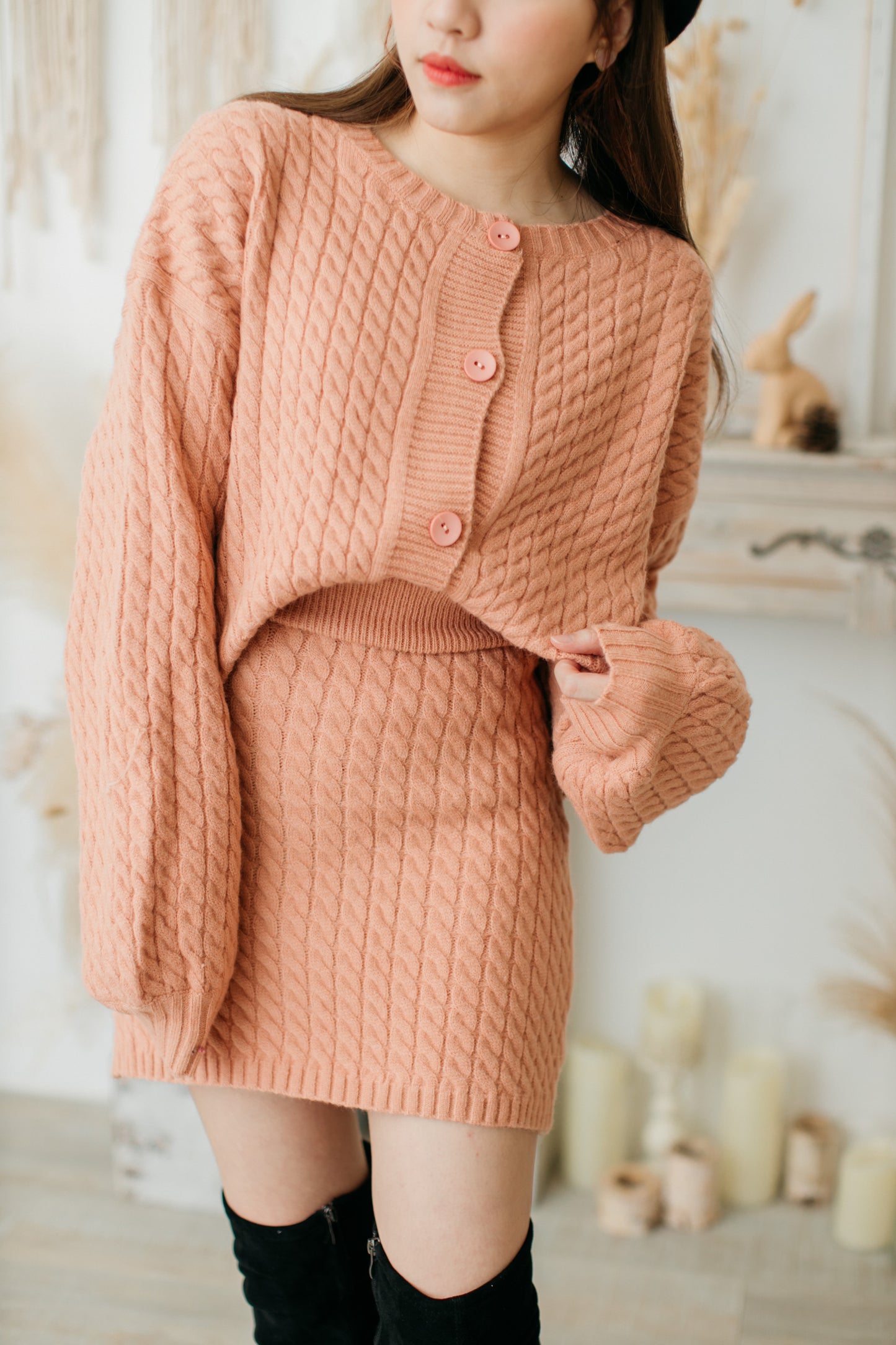C043 CORAL LOVE JK KNIT SET