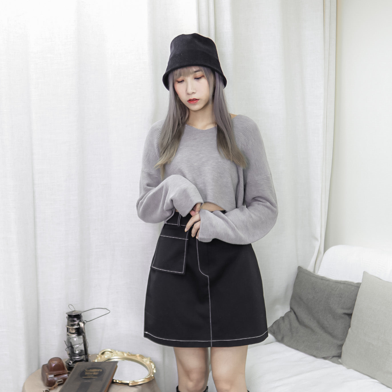T420 SWISH GREY KNIT TOP
