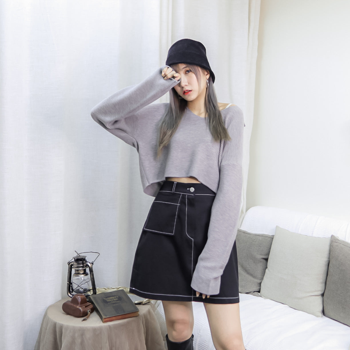 T420 SWISH GREY KNIT TOP