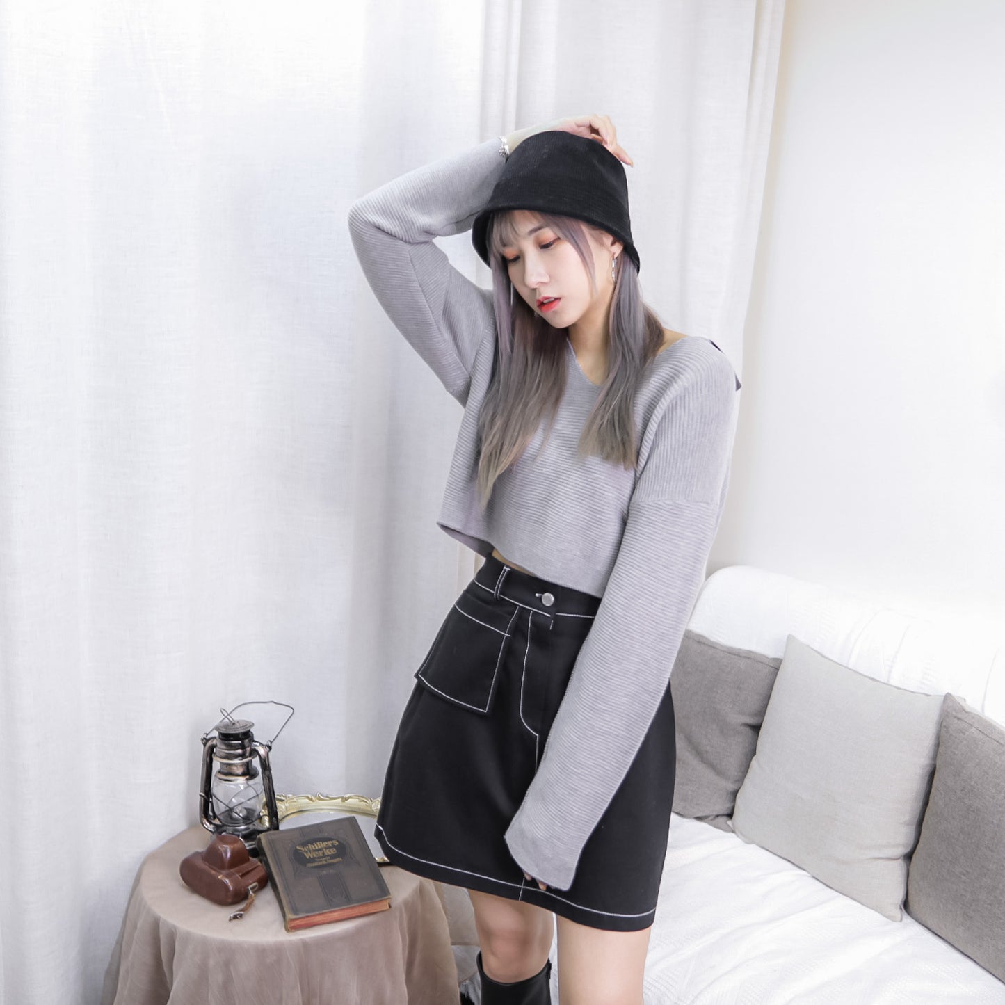 T420 SWISH GREY KNIT TOP