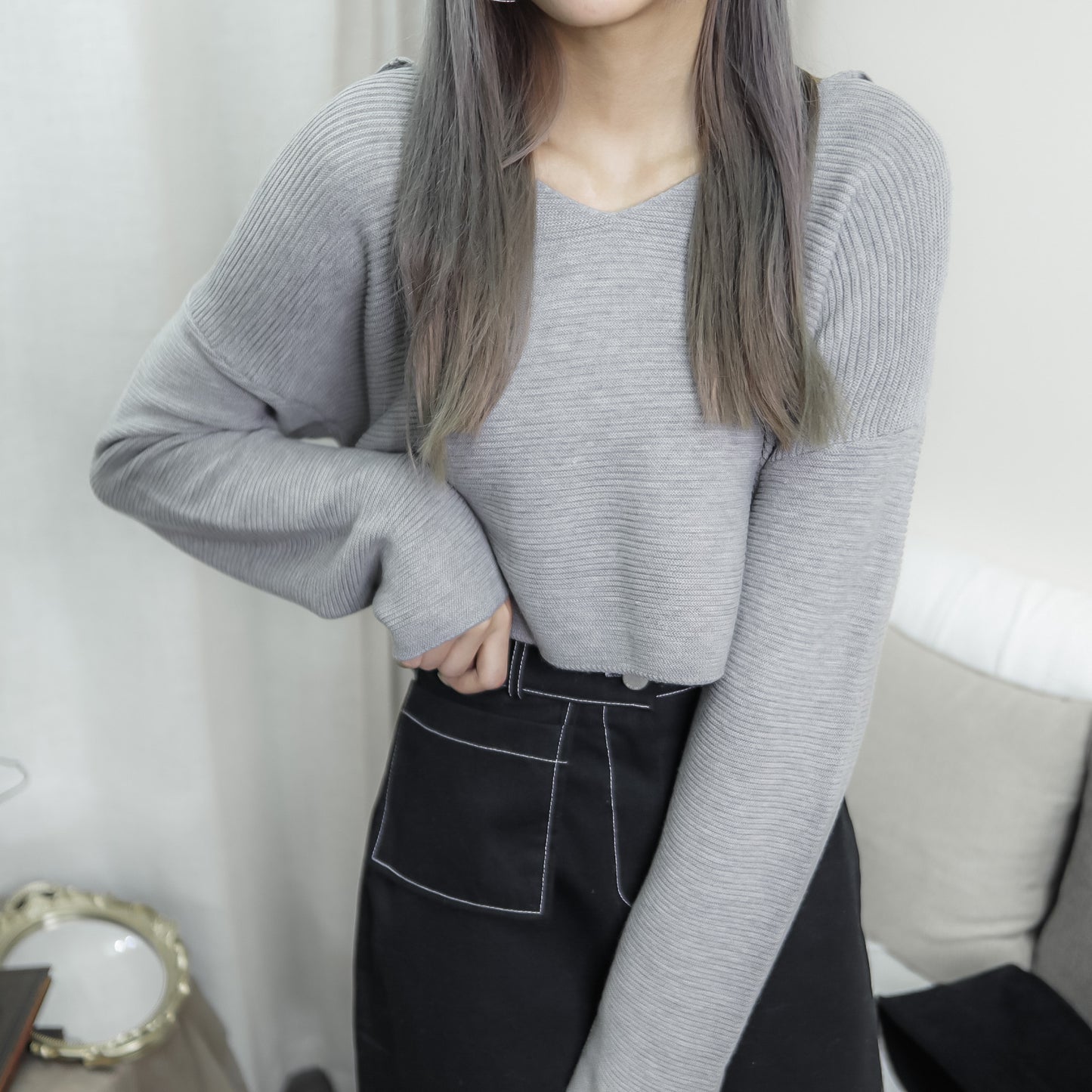 T420 SWISH GREY KNIT TOP