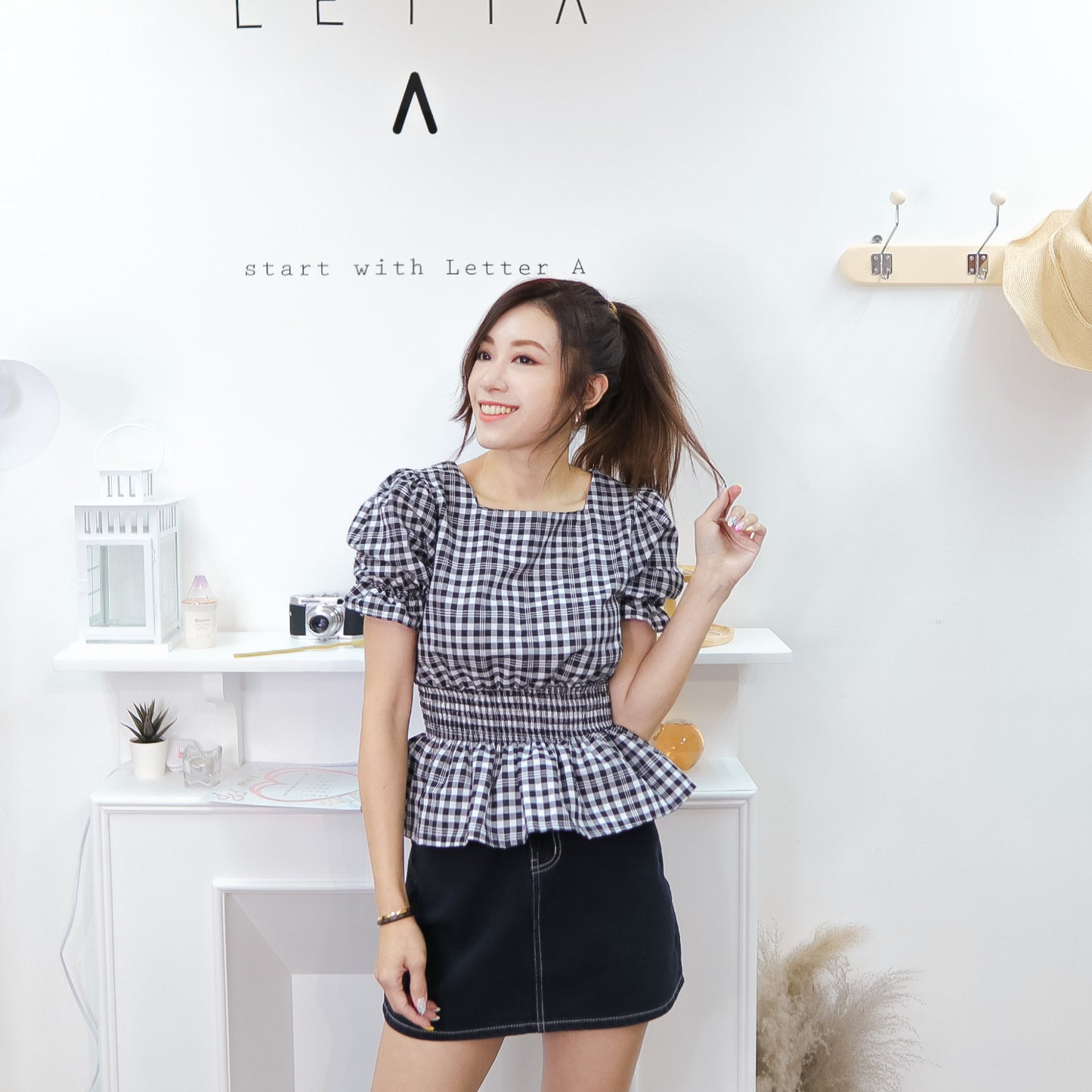 T544 REDDISH CHECK TOP