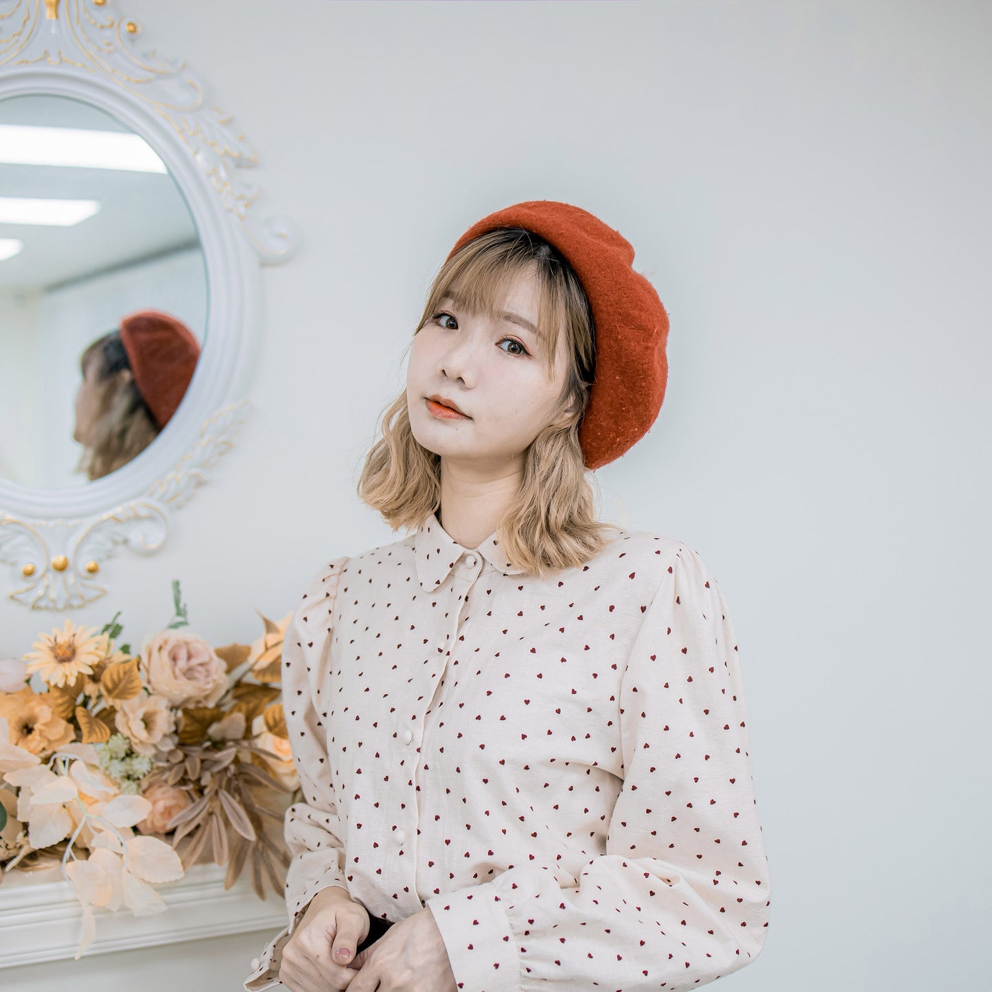T432 RED HEART DOT BLOUSE
