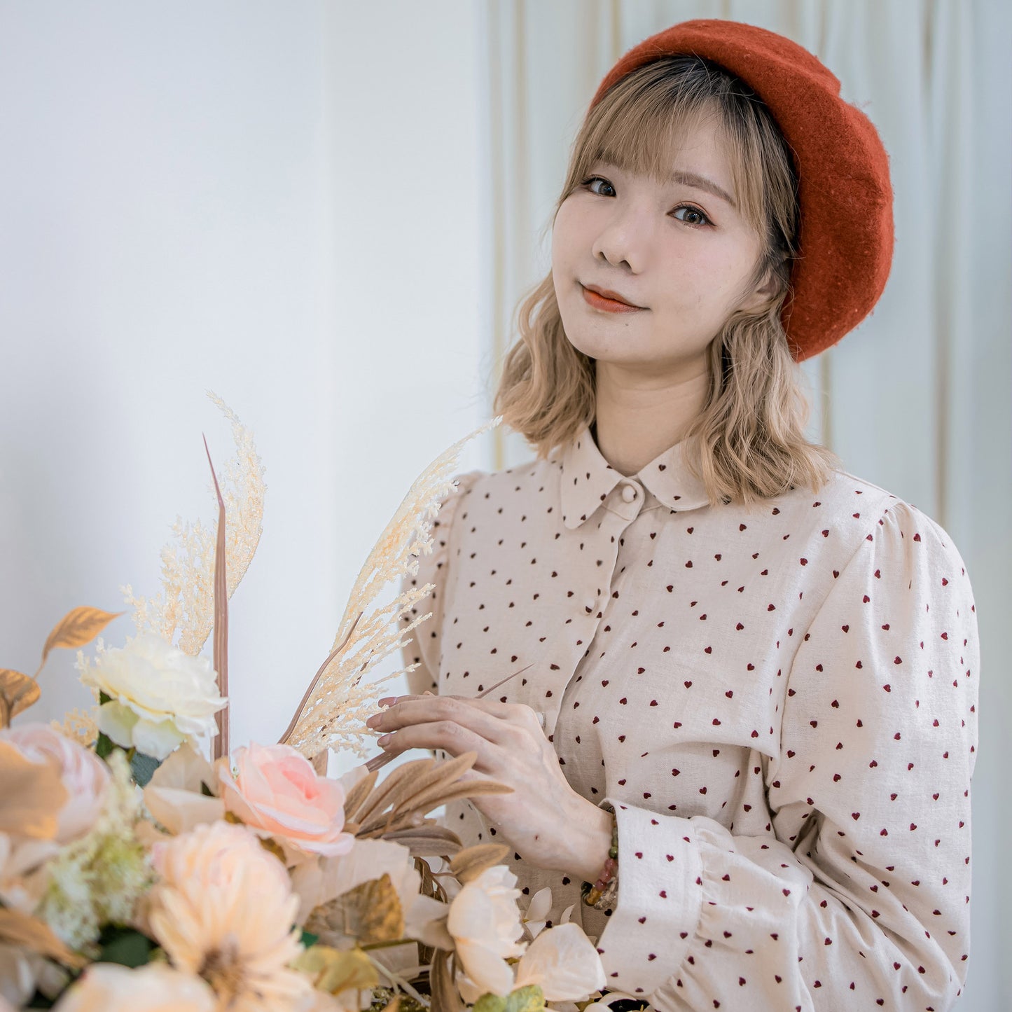 T432 RED HEART DOT BLOUSE