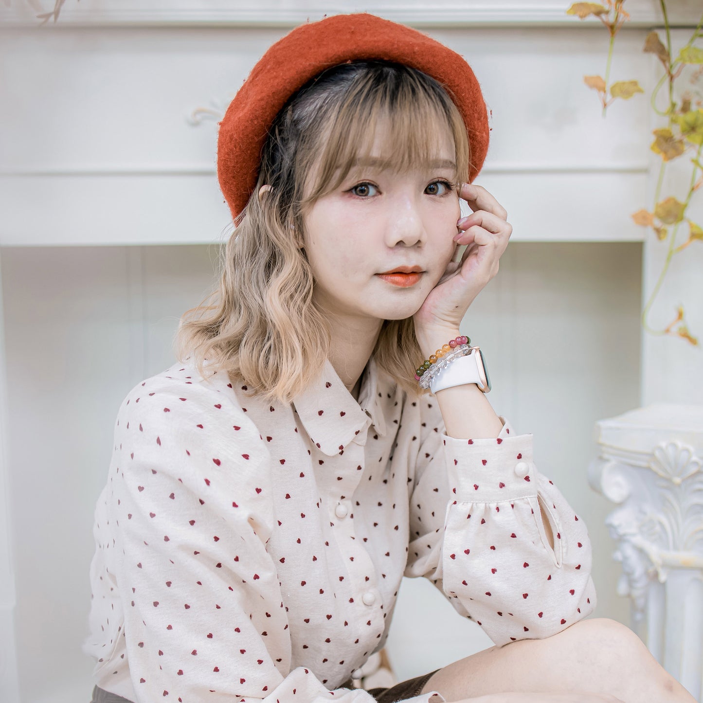 T432 RED HEART DOT BLOUSE
