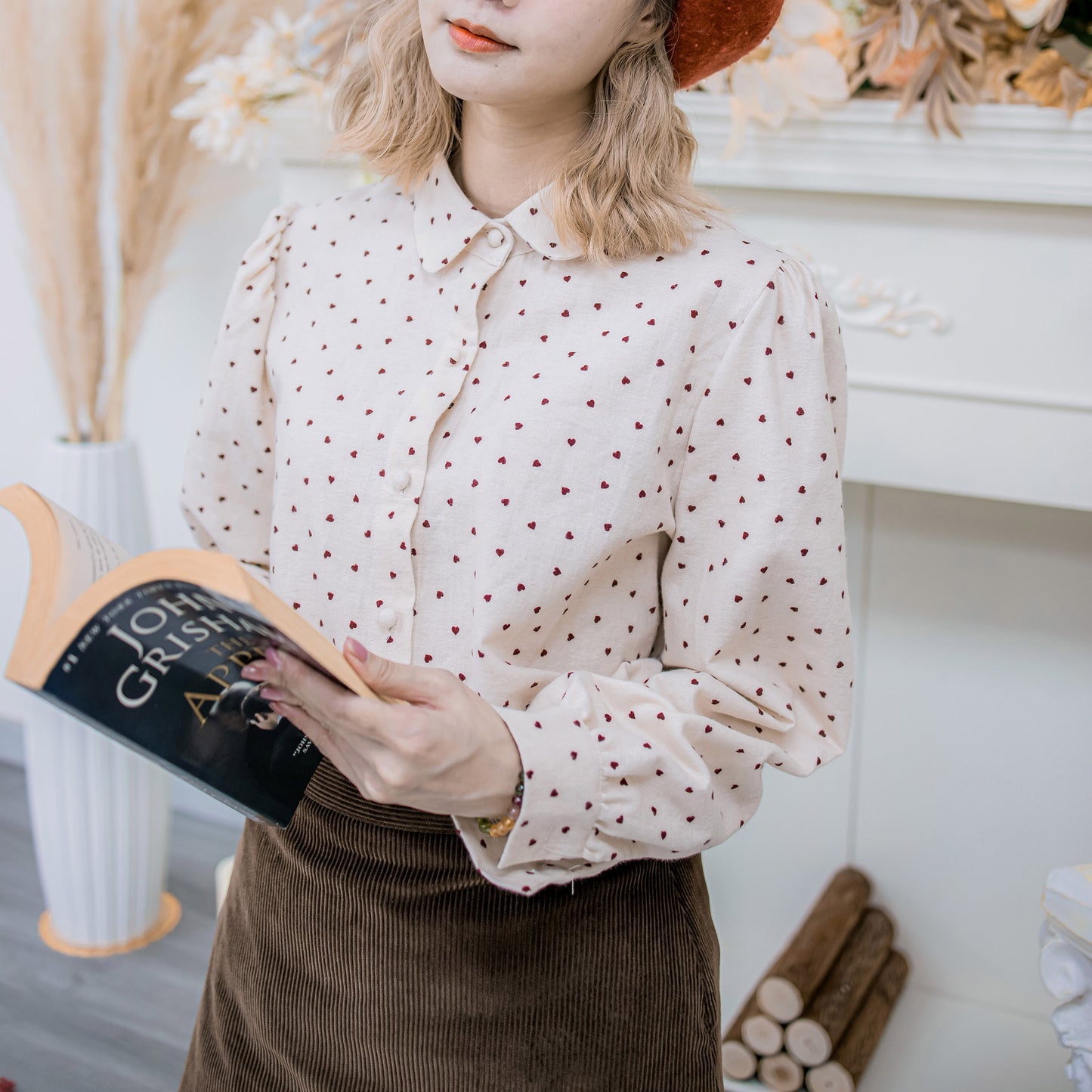 T432 RED HEART DOT BLOUSE