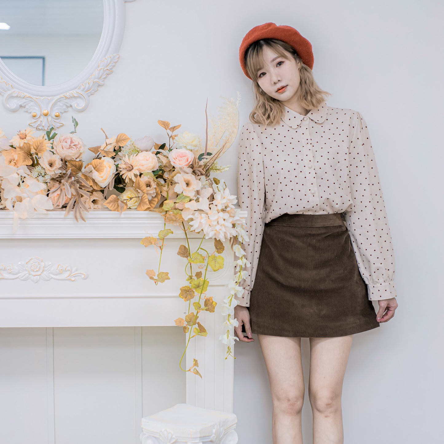 T432 RED HEART DOT BLOUSE