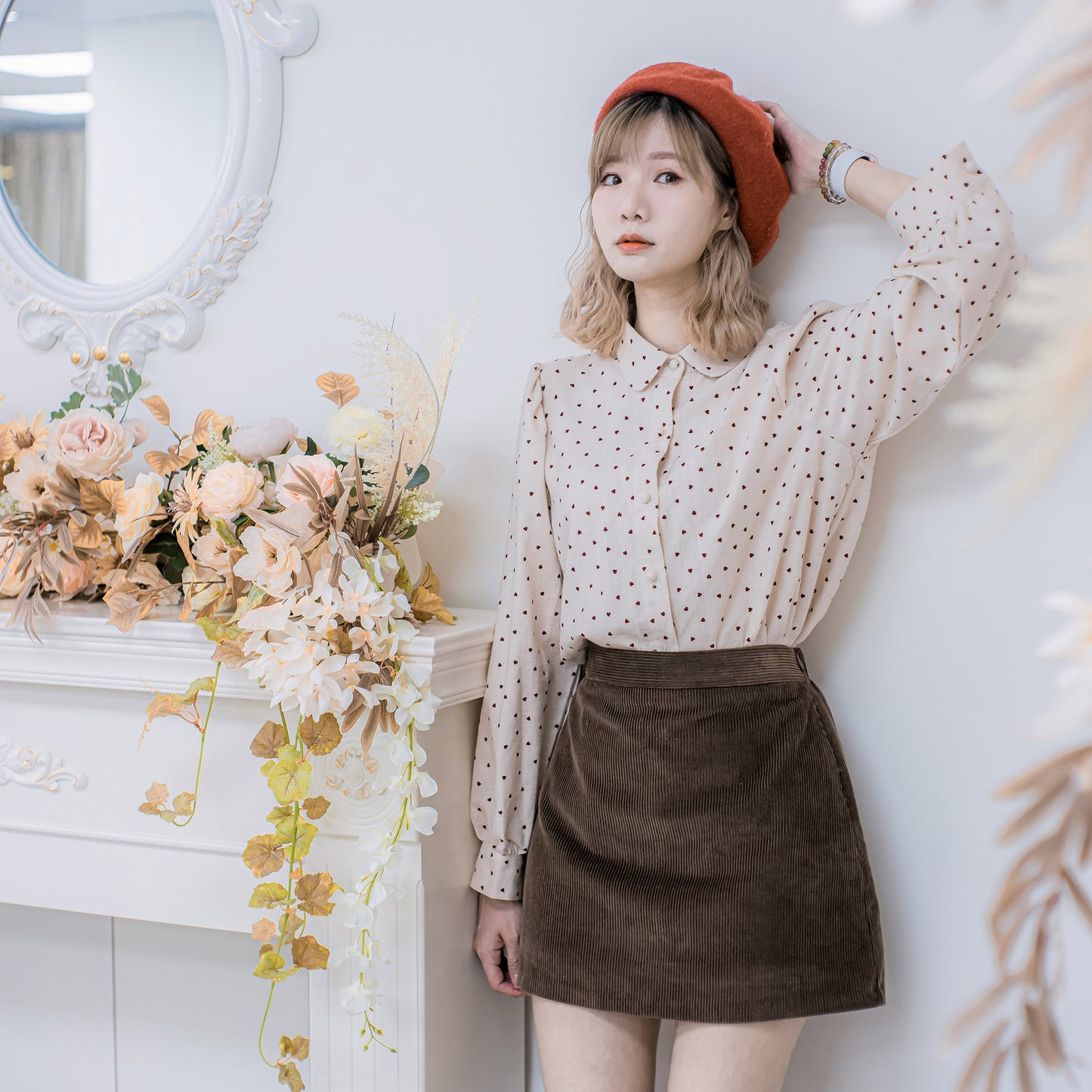 T432 RED HEART DOT BLOUSE