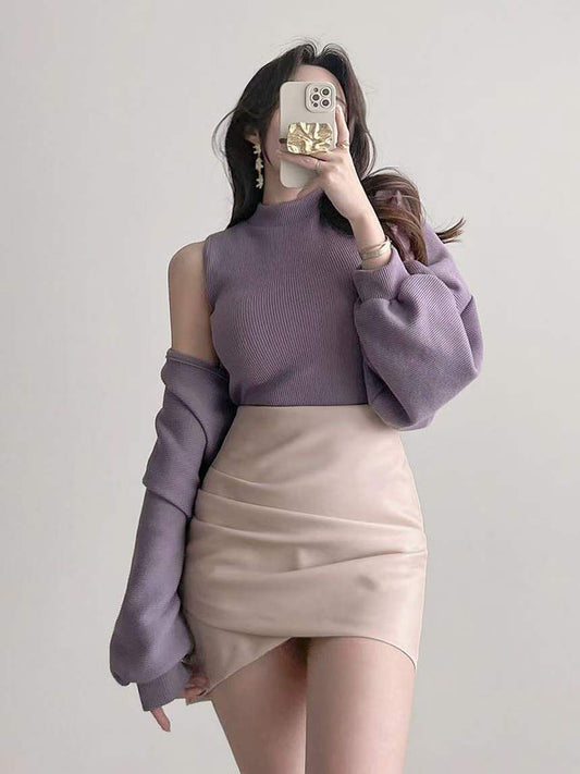 T866 奶油色上衣套裝