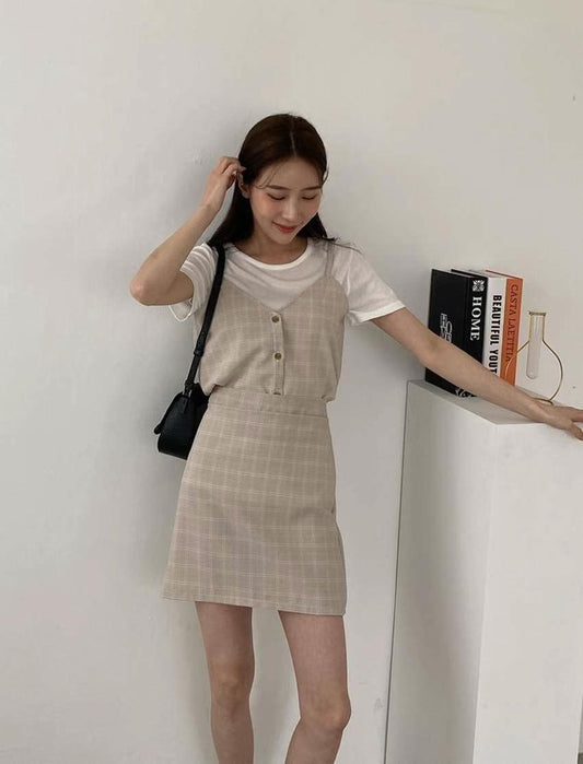 T502 快樂格紋套裝