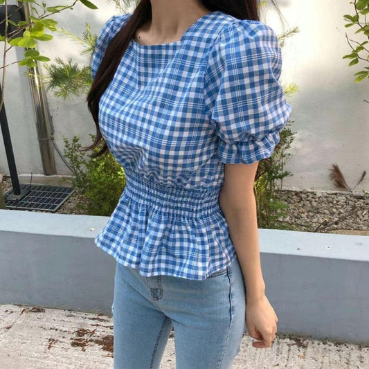 T544 REDDISH CHECK TOP