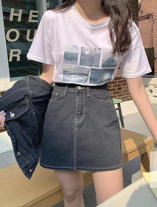 J174 BLACK DENIM SKIRT