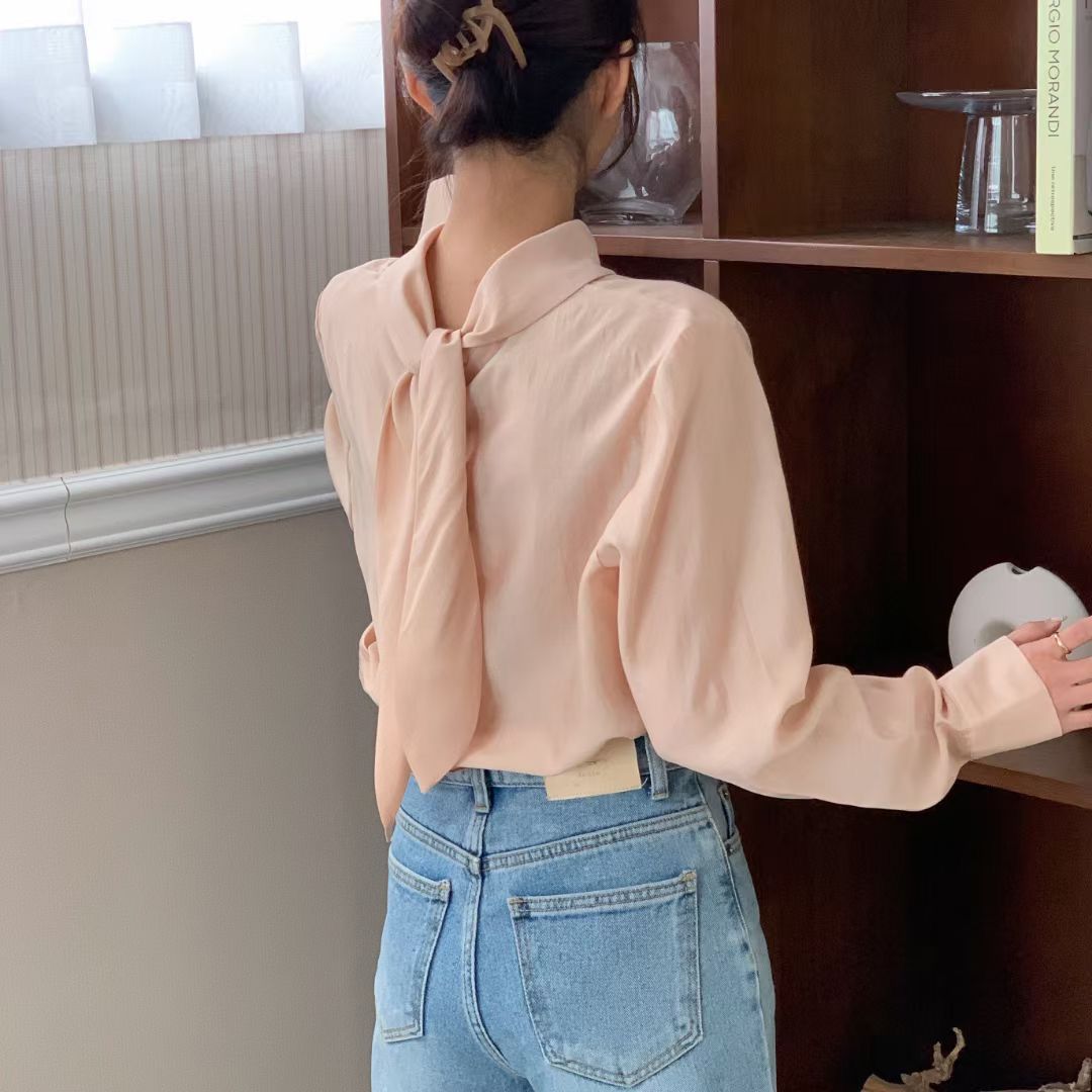 T719 RIBBON SILKY BLOUSE