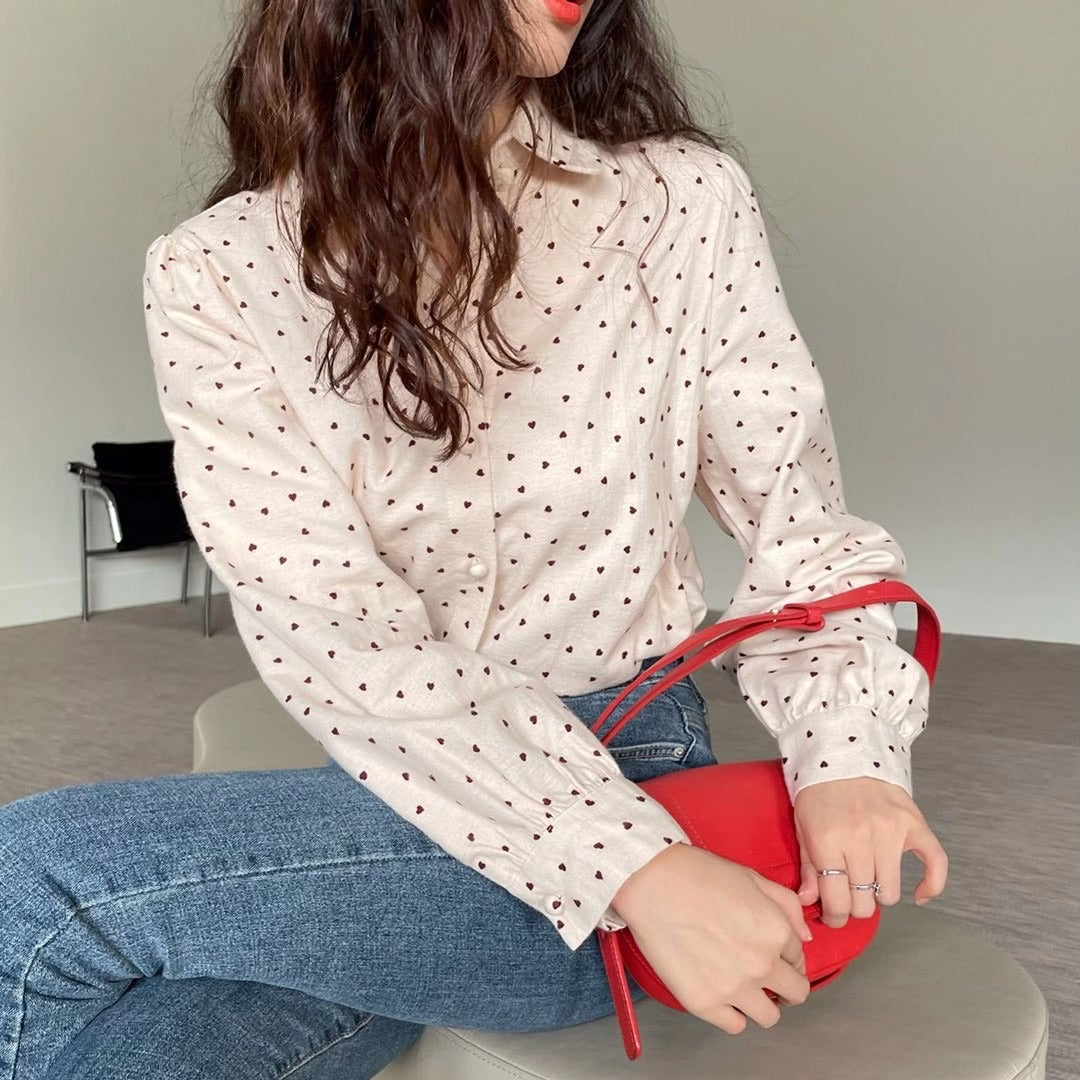 T432 RED HEART DOT BLOUSE