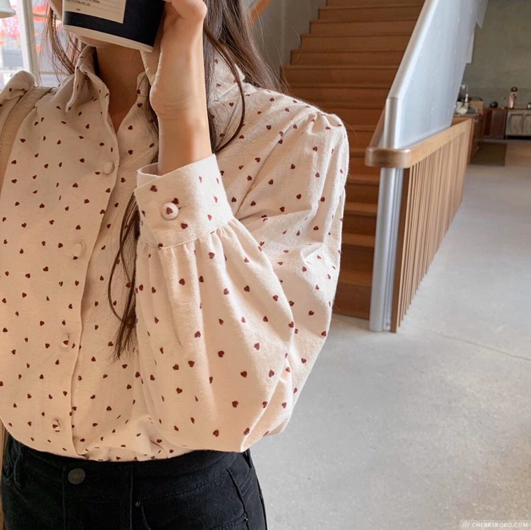 T432 RED HEART DOT BLOUSE