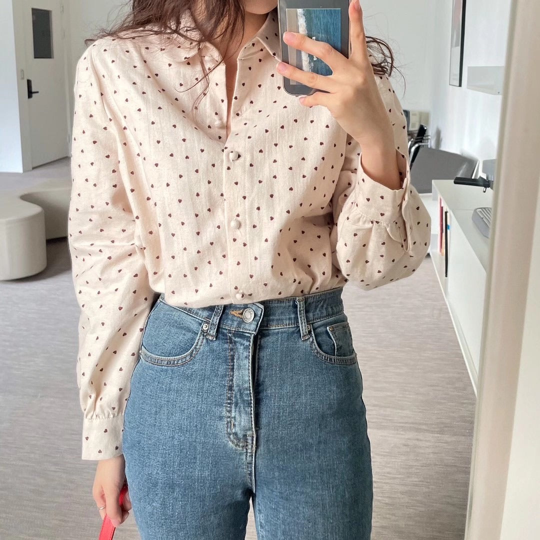 T432 RED HEART DOT BLOUSE
