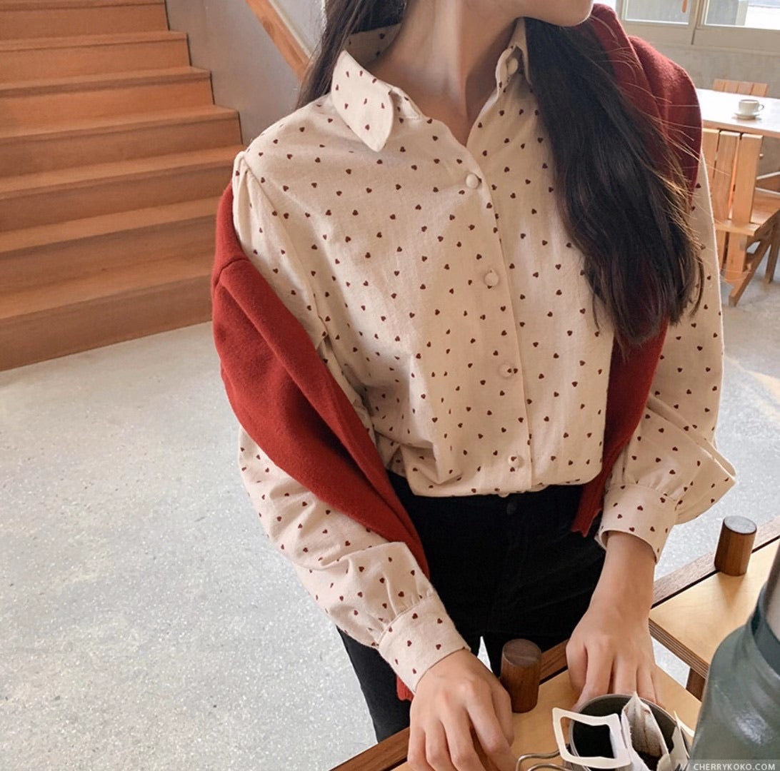 T432 RED HEART DOT BLOUSE