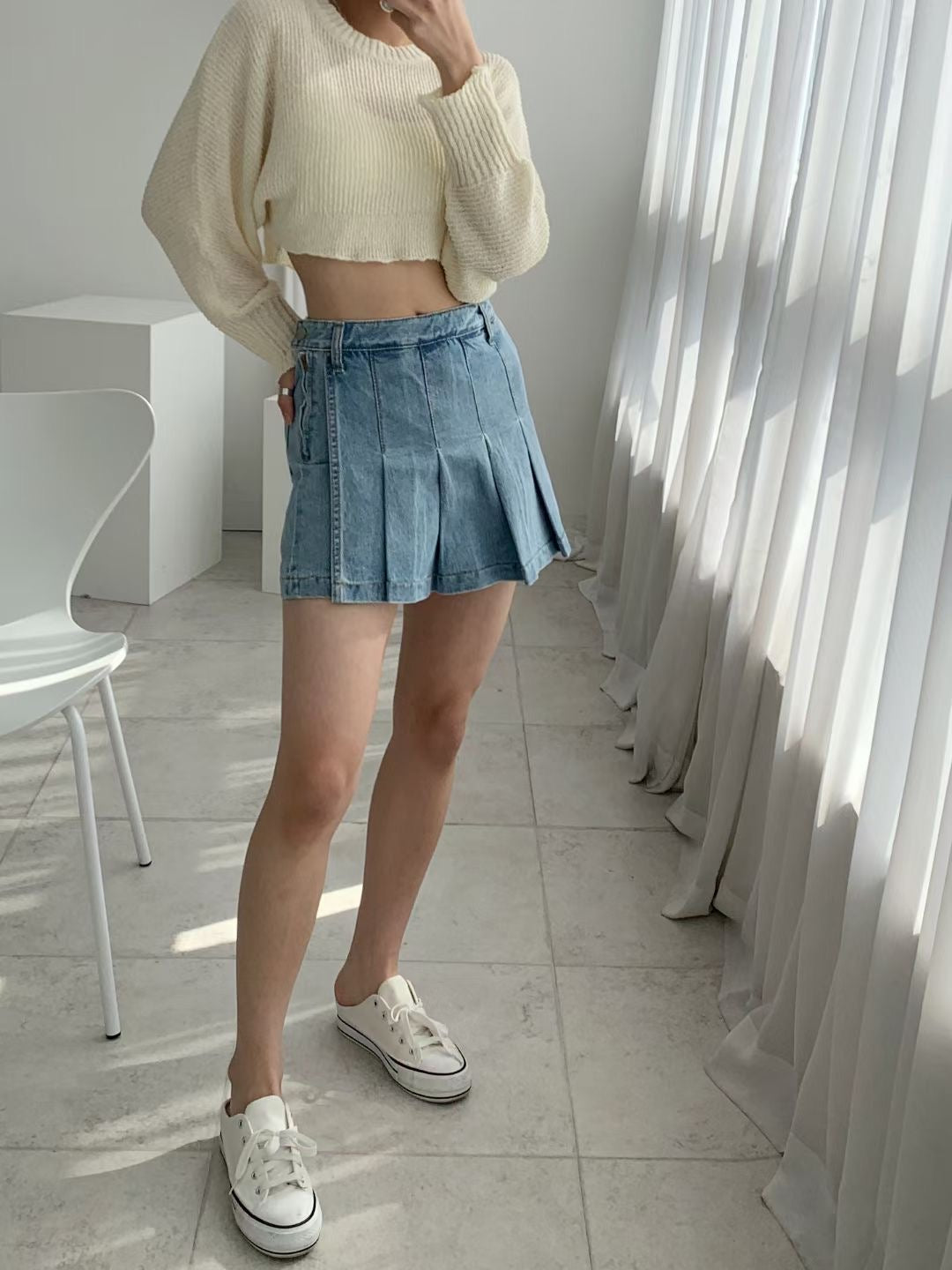 J169 JAGGING DENIM SKIRT