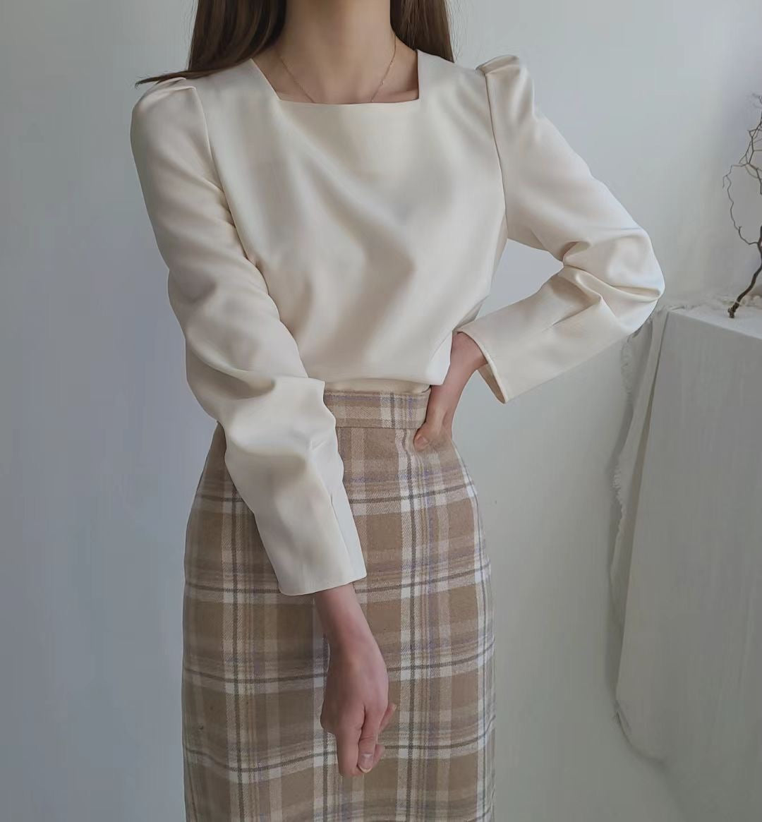 B144 TOFFEE CHECKED SKIRT