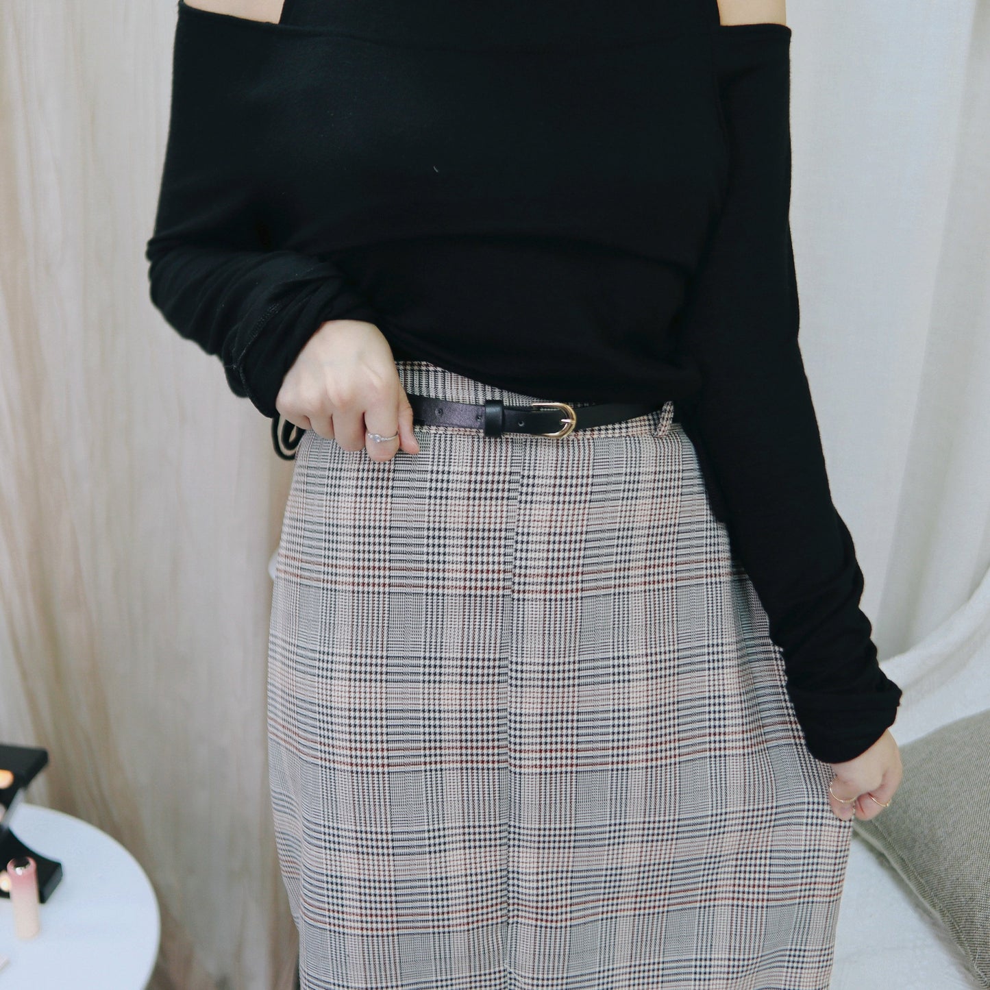 B123 FOLLOW CHECKED SKIRT (WITH BELT) - Letta A