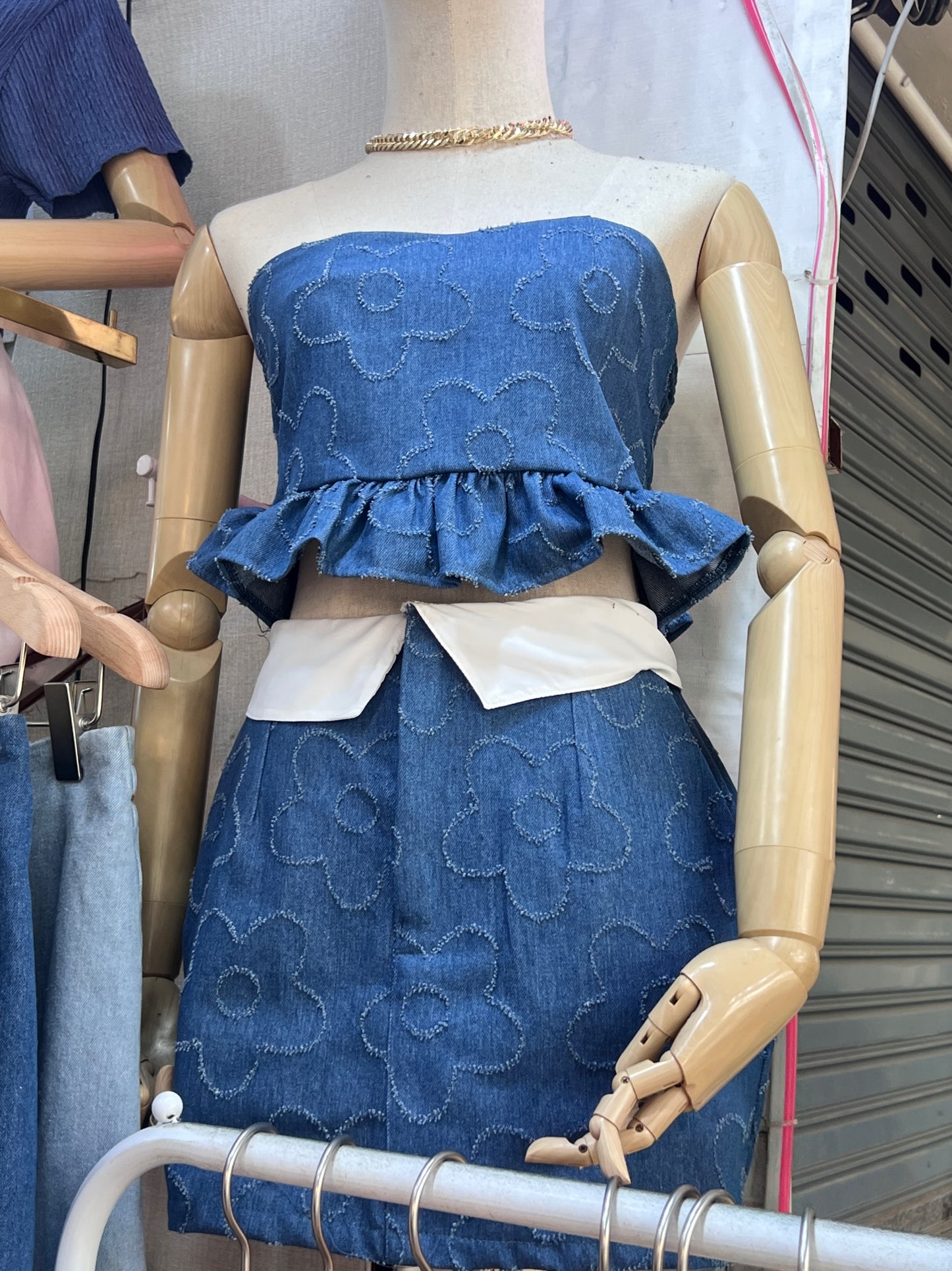 TH069 FLOWER DENIM SET