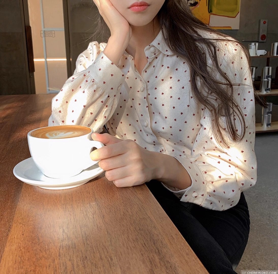 T432 RED HEART DOT BLOUSE