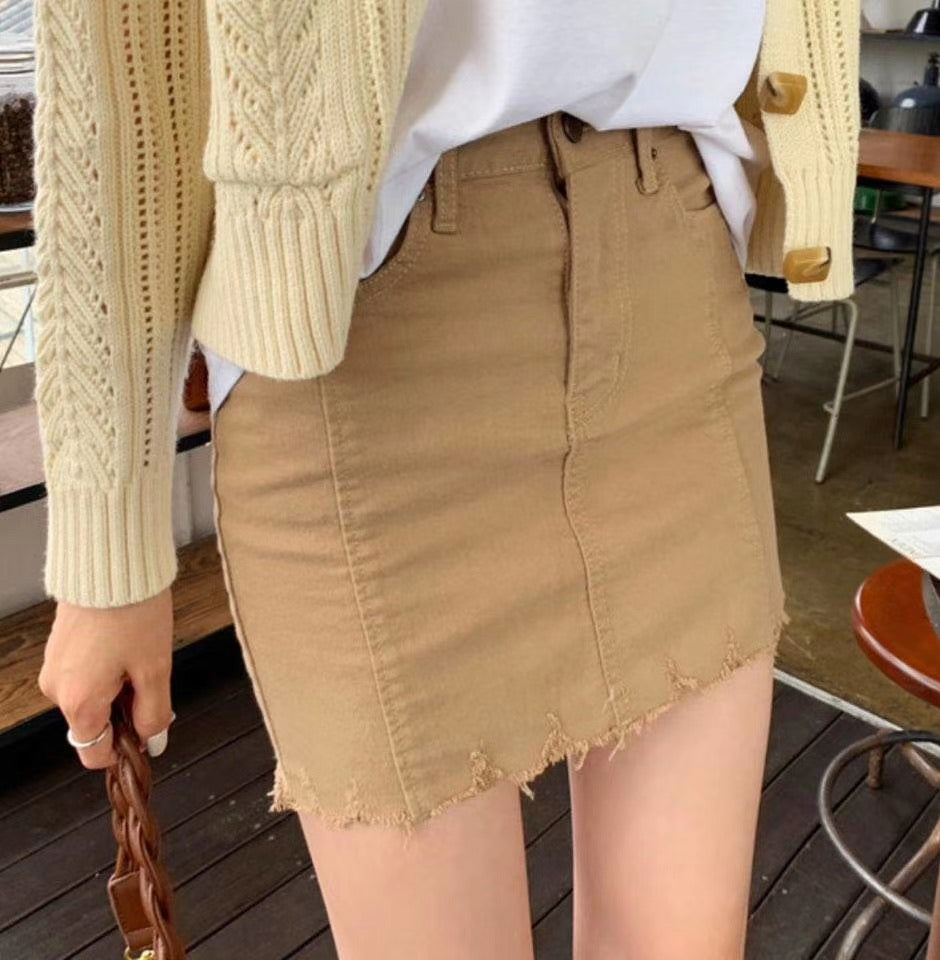 B130 COFFEE DENIM SKIRT