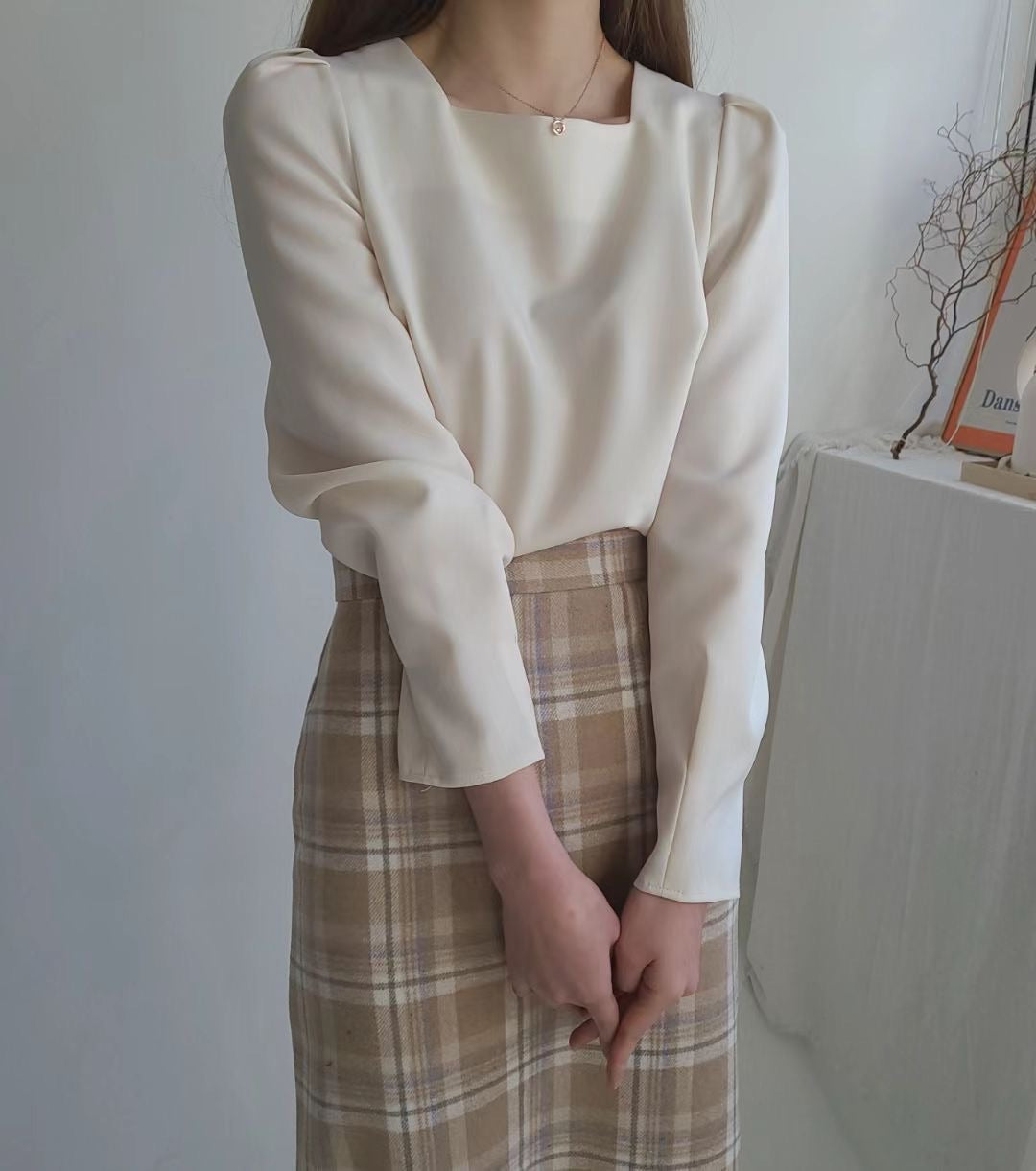 B144 TOFFEE CHECKED SKIRT