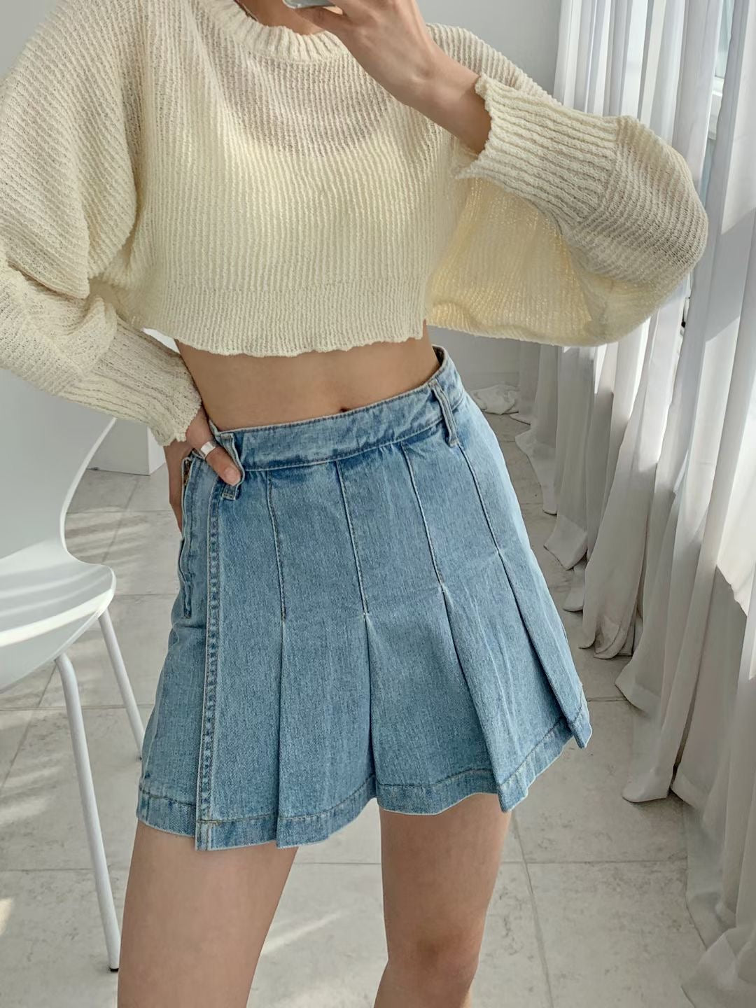 J169 JAGGING DENIM SKIRT