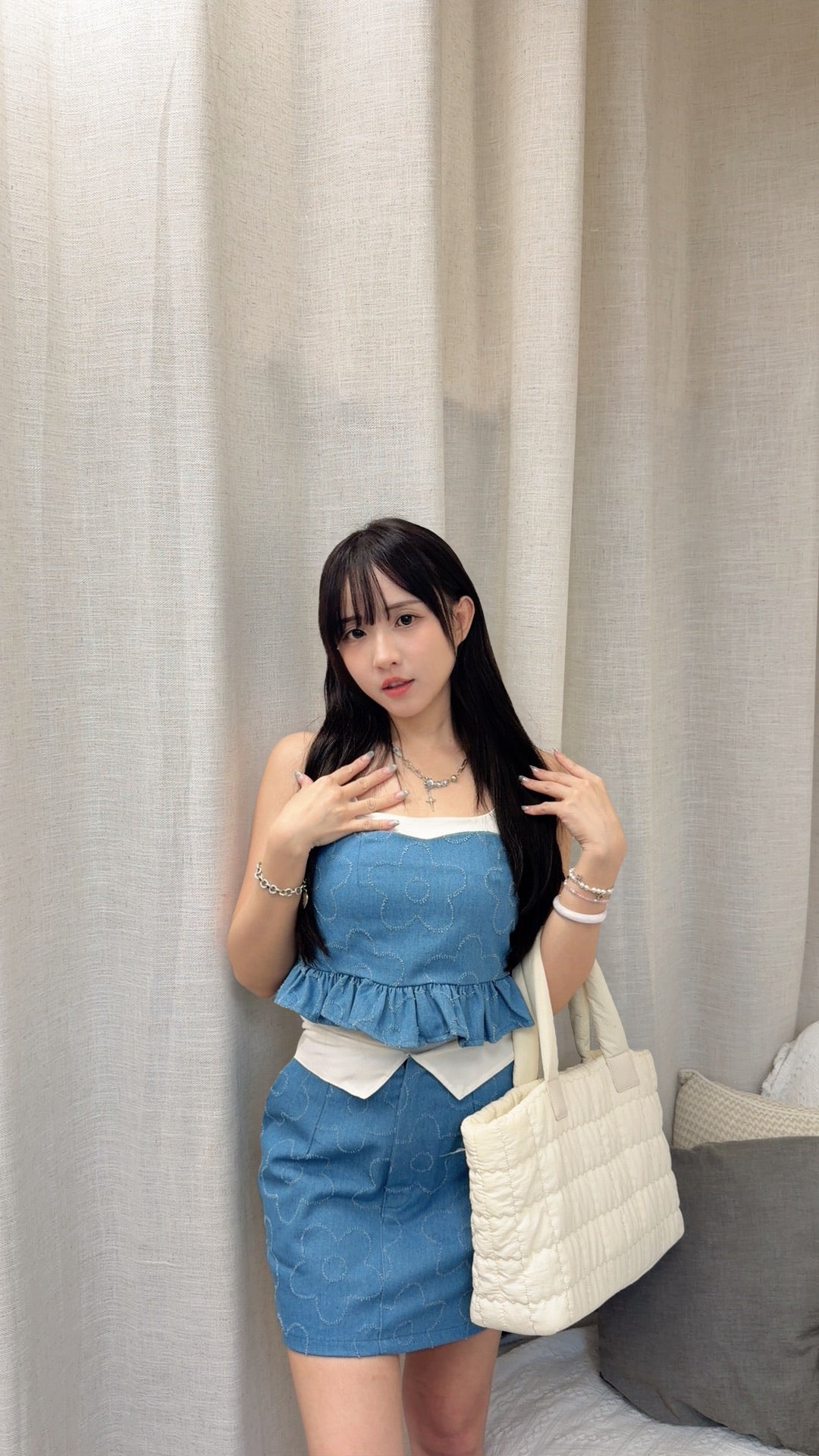 TH069 FLOWER DENIM SET