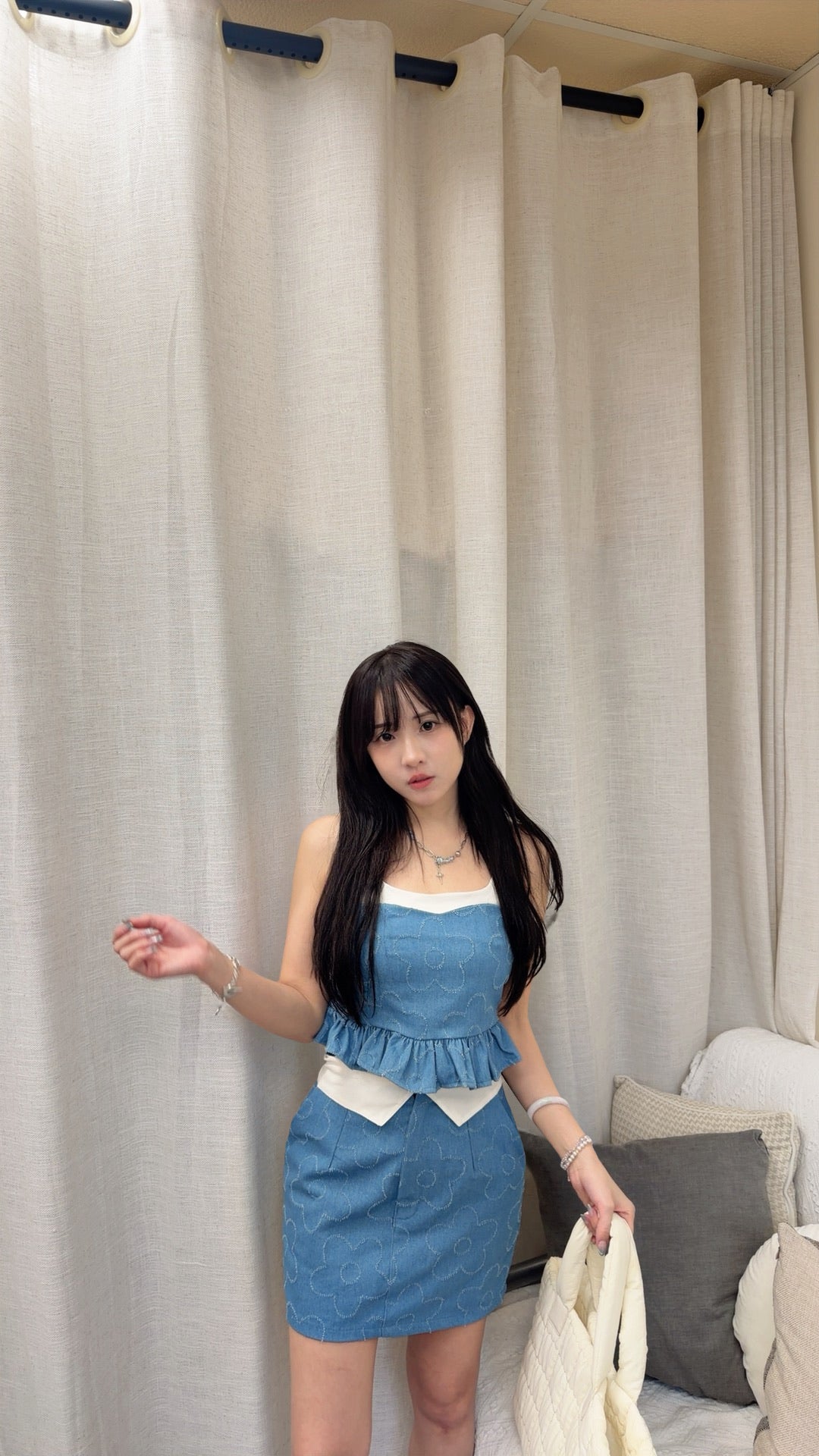 TH069 FLOWER DENIM SET